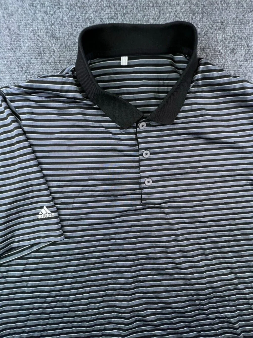 Adidas Men's Polo Shirt XL White Gray Black Striped Short Sleeve Polyester